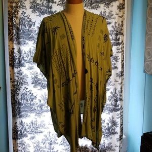 Asian kimono shrug lagenlook wearable art green